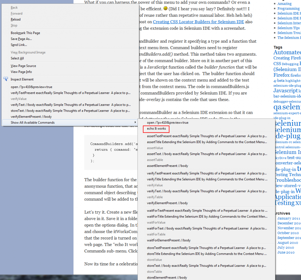 The New 'It works' Command in the Context-menu