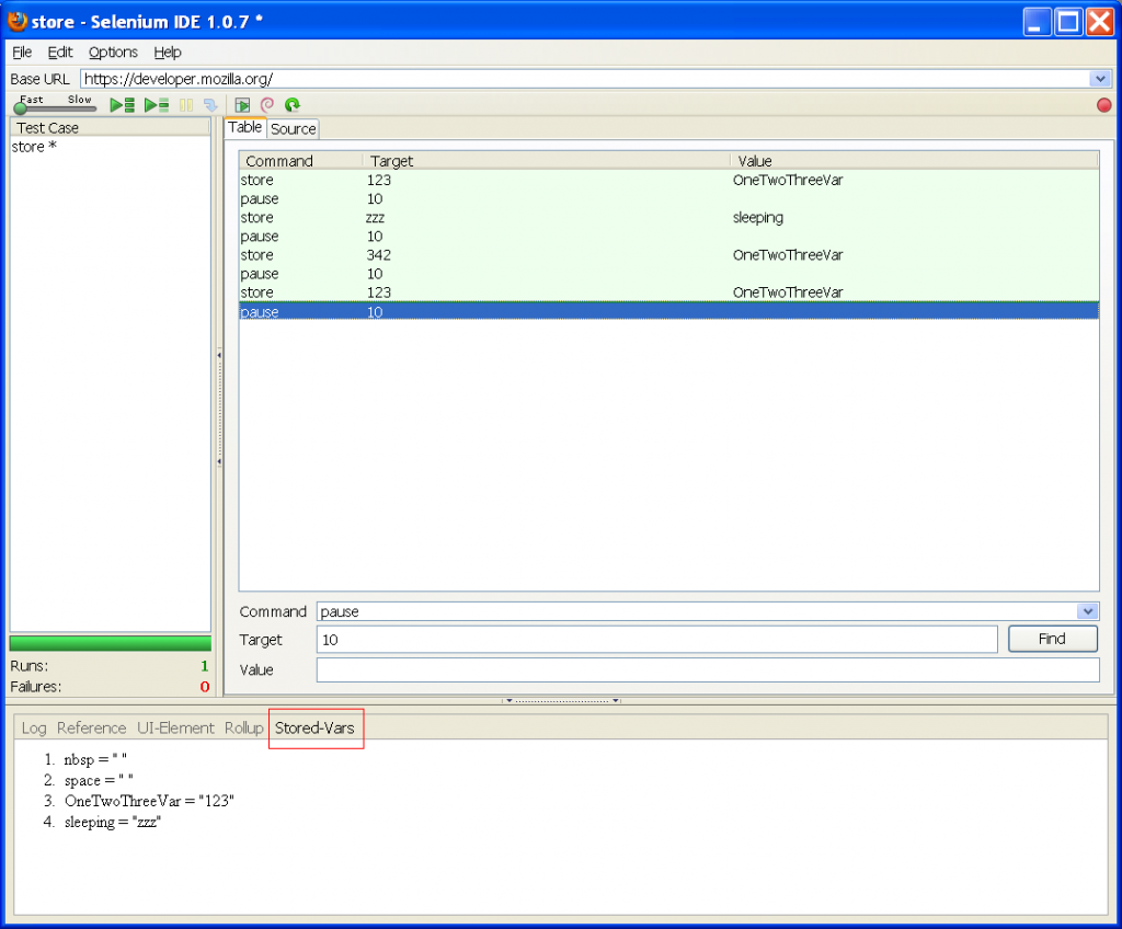 The Stored Variables Viewer for Selenium IDE