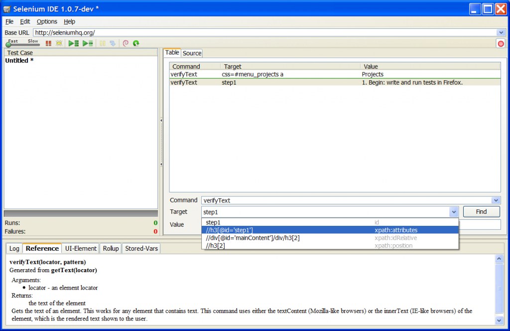 List of locators in Selenium IDE