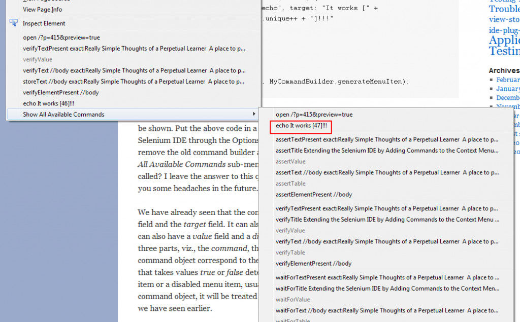 The improved 'It works' command builder in action