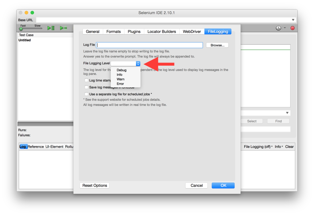 FileLogging Options Tab Log Level
